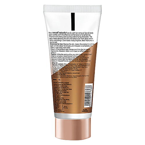 Everyuth Naturals Pure & Light Chocolate & Cherry Tan Removal Pack, 50 g Tube For Face & Body, No Harmful Chemicals