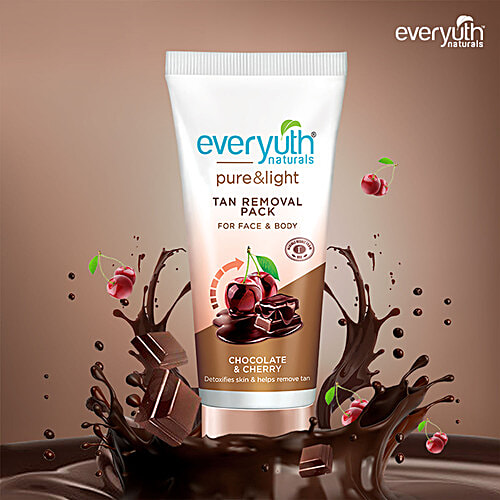 Everyuth Naturals Pure & Light Chocolate & Cherry Tan Removal Pack, 50 g Tube For Face & Body, No Harmful Chemicals