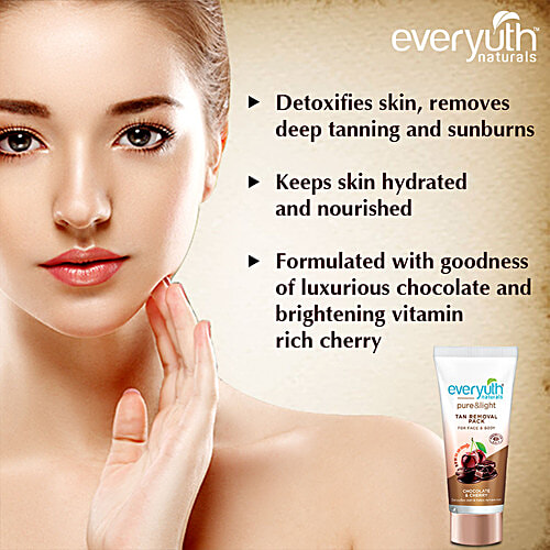 Everyuth Naturals Pure & Light Chocolate & Cherry Tan Removal Pack, 50 g Tube For Face & Body, No Harmful Chemicals