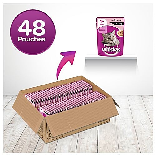 Whiskas Adult Wet Cat Food - Salmon In Gravy, Super Saver Pack, 1+ Year, 85 g (Pack of 48) 
