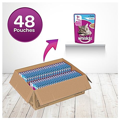 Whiskas Adult Wet Cat Food - Super Saver Pack, 1+ Year, Tuna In Jelly, 85 g Pack of 48 