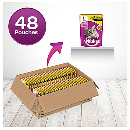 Whiskas Adult Wet Cat Food - Chicken In Gravy, Super Saver Pack, 1+ Year, 85 g (Pack Of 48) 