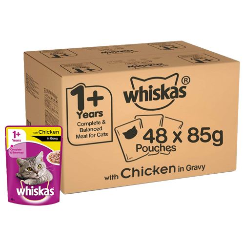 Whiskas Adult Wet Cat Food - Chicken In Gravy, Super Saver Pack, 1+ Year, 85 g (Pack Of 48) Complete & Balanced Meal