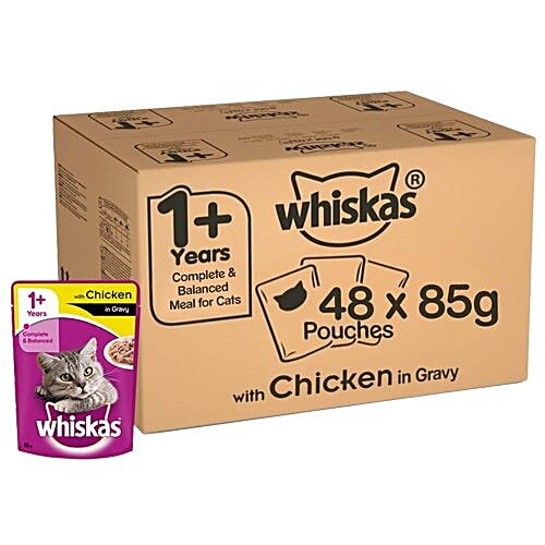 Whiskas Adult Wet Cat Food - Chicken In Gravy, Super Saver Pack, 1+ Year, 85 g (Pack Of 48) 