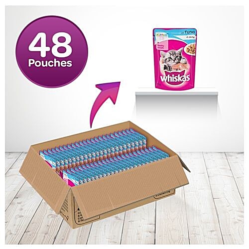 Whiskas Kitten Wet Cat Food - Super Saver Pack, 2-12 Months, Tuna In Jelly, 85 g Pack of 48 