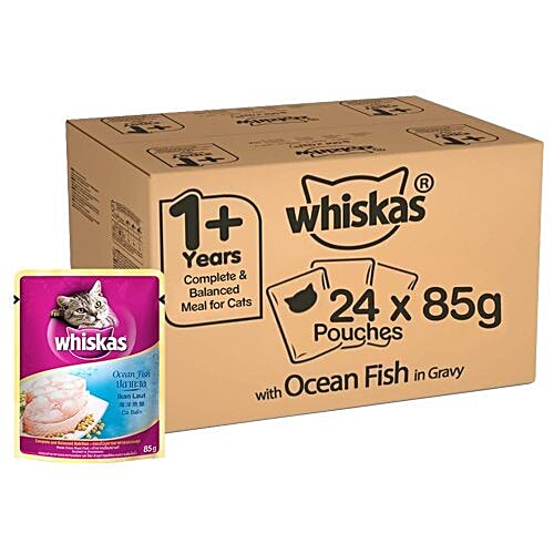 Whiskas Adult Wet Cat Food - Super Saver Pack, 1+ Year, Ocean Fish, 85 g Pack of 24 