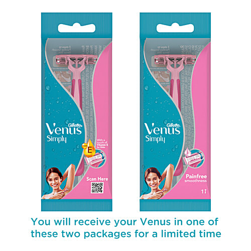 Gillette Venus Simply Venus 3 Blade Hair Removal Razor - For Women, 1 pc No Strong Chemicals