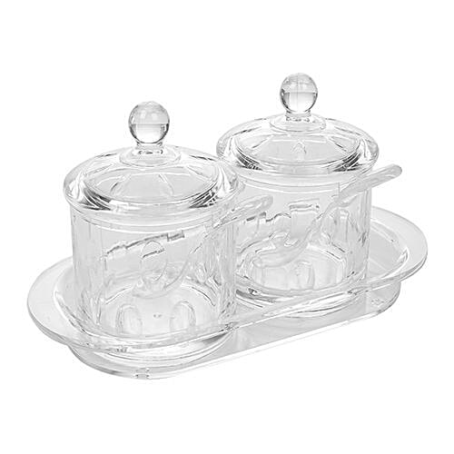 DP Dry Fruits/Candy/Jam Jar With Spoons & Tray - Plastic, Bb-687, 2 pcs  