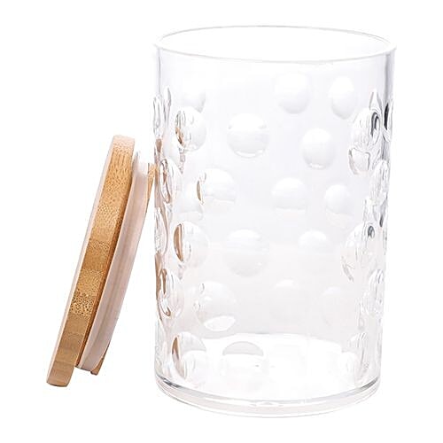 DP Bb-1188 Dry Fruits/Candy/Spice Jar with Wooden Lid - Transparent, Acrylic, Plain, Round, 1 pc  Strong & Durable