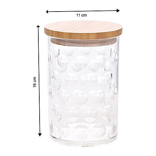 DP Bb-1188 Dry Fruits/Candy/Spice Jar with Wooden Lid - Transparent, Acrylic, Plain, Round, 1 pc  Strong & Durable