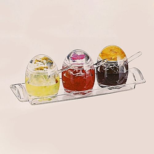 DP Dry Fruits/Candy/Jam Jar With Spoons - Acrylic, Bb-686, 3 pcs  