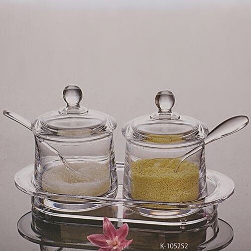 DP Bb-689 Dry Fruits/Candy/Jam Jar with Spoons - Transparent, Acrylic, Plain, 2 pcs