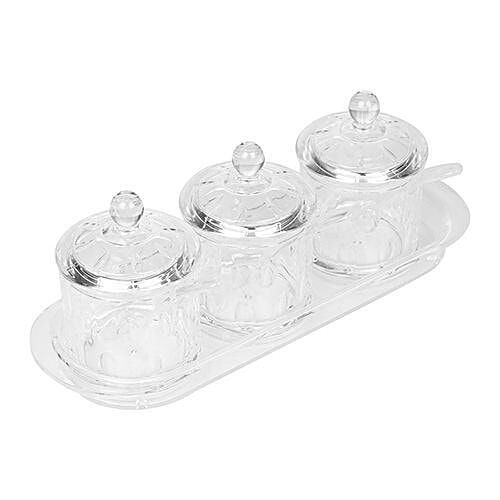 DP Dry Fruits/Candy/Jam Jar With Spoons - Acrylic, Bb-688, 3 pcs  