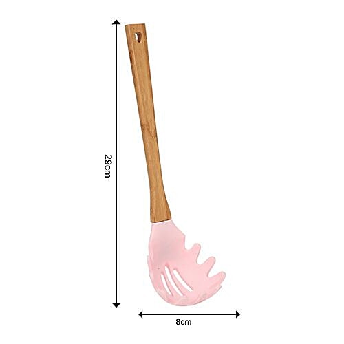 Casasunco Slotted/Frying/Cooking Spoon - Nylon & Wooden, Pink, Bb-1152_1, 1 pc  