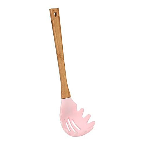 Casasunco Slotted/Frying/Cooking Spoon - Nylon & Wooden, Pink, Bb-1152_1, 1 pc  