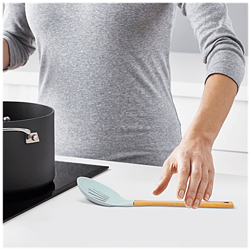 Casasunco Skimmer/Deep Fry Spoon - Nylon Wooden, Blue / Grey, 1 pc  