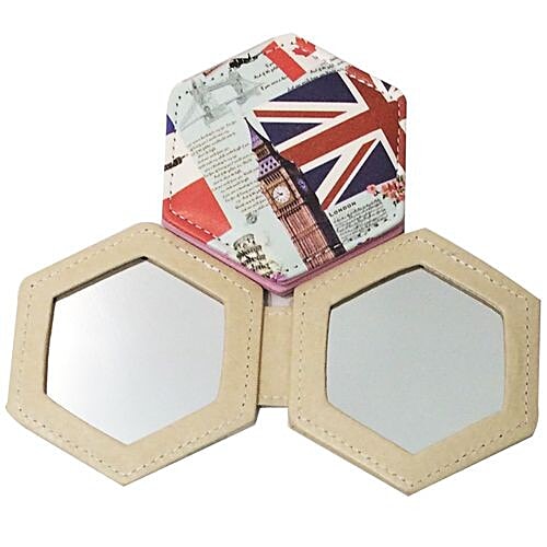 DP Compact/Pocket/Purse Mirror- PU Leather, Assorted Colour, Printed, BB-1190, 1 pc  