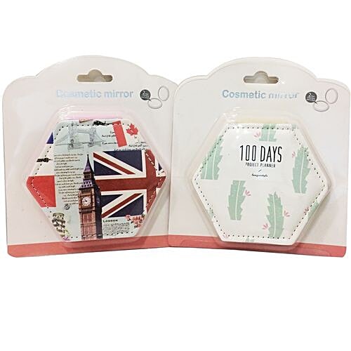 DP Compact/Pocket/Purse Mirror- PU Leather, Assorted Colour, Printed, BB-1190, 1 pc  