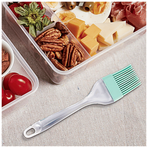 Casasunco Basting Brush - Kitchen Cooking Tool - Silicon & Plastic, Blue/Grey Assorted, 1 pc  