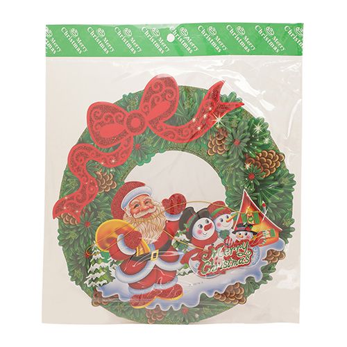 DP Christmas Hangable Wreath-Santa-Snowmen-Decorative - Round, Paper, Multicolour, BB1125-4, 1 pc  