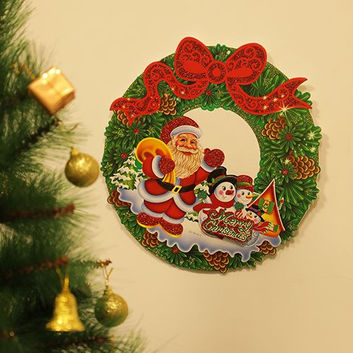 DP Christmas Hangable Wreath-Santa-Snowmen-Decorative - Round, Paper, Multicolour, BB1125-4, 1 pc  
