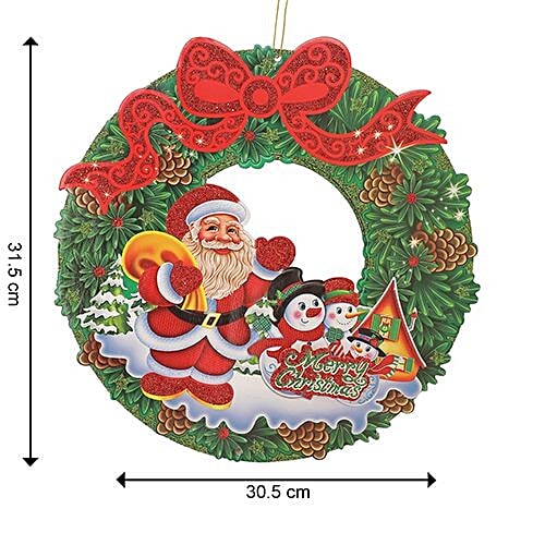 DP Christmas Hangable Wreath-Santa-Snowmen-Decorative - Round, Paper, Multicolour, BB1125-4, 1 pc  