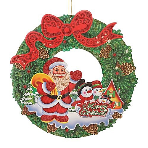 DP Christmas Hangable Wreath-Santa-Snowmen-Decorative - Round, Paper, Multicolour, BB1125-4, 1 pc  