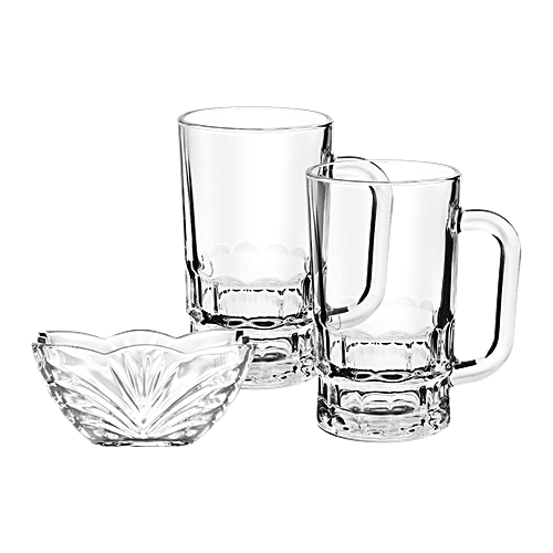 Treo Acropolis Beer Mugs With Glass Bowl Gift Set, 6 pcs  