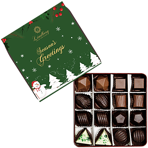Lindberg Premium Christmas Assorted Chocolate Truffles Gift Box - Pure Cocoa Butter, 160 g (16 pcs x 10 g each) 