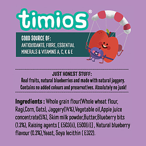 Timios Zookers Animal Shaped Biscuits - With Apple & Blueberry Bits, 12+ Months, 150 g  Rich in Protein, Transfat Free