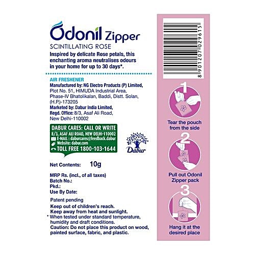 Odonil  Bathroom Air Freshener - Zipper, Scintillating Rose, 10 g  30 Days of Freshness