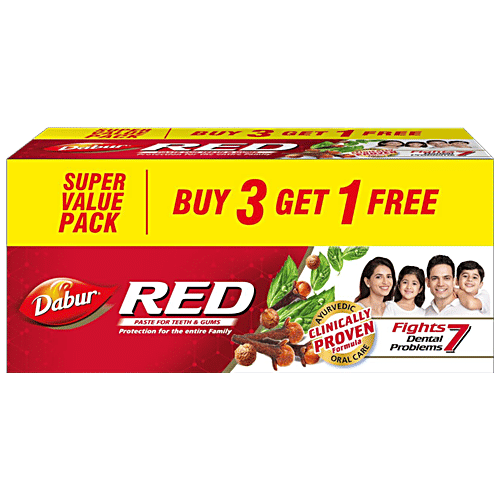 Dabur Red India's No.1 Ayurvedic Fluroide Free Paste, 200 g (Buy 3 Get 1 Free) 