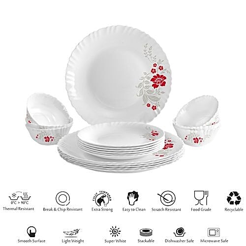 Cello Opalware Dazzle Dinner Set - Scarlet Bliss, 18 pcs  