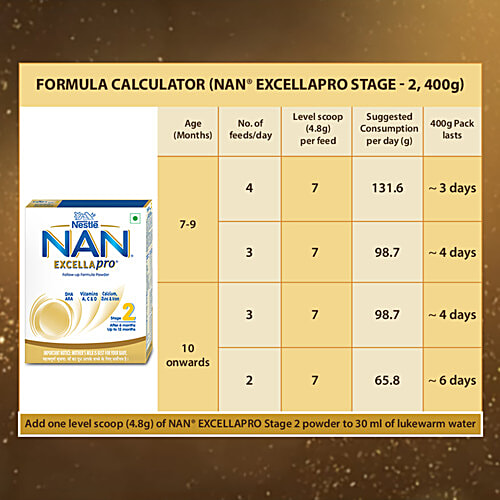 Nestlé NAN EXCELLAPRO Stage 2 Follow-Up For 6-12 Months, 400 g  DHA & ARA, Vitamins A,C&D, Source of Calcium,Zinc & Iron