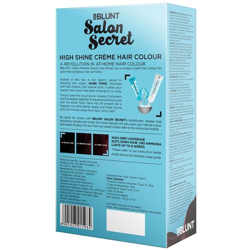Bblunt Mini Salon Secret High Shine Creme Hair Colour Wine Deep Burgundy 4 20 40gm 2ml 40gm 2 Ml