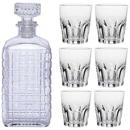 Roxxpro Whisky Glass Tumbler & Decanter Set, 7 pcs  Non-Porous