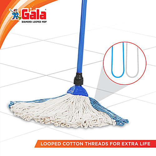 Gala Diamond Loop Cotton Floor Mop - For Home Floor Cleaning Solution, 4 Feet Long Metal Pipe, Blue, 1 pc  Diamond Loop Mop
 
 Longer Threads for Easy Wringing