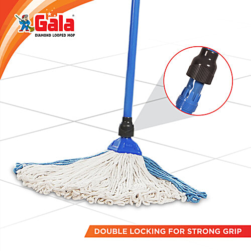 Gala Diamond Loop Cotton Floor Mop - For Home Floor Cleaning Solution, 4 Feet Long Metal Pipe, Blue, 1 pc  Diamond Loop Mop
 
 Longer Threads for Easy Wringing