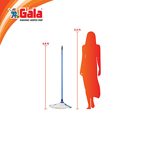 Gala Diamond Loop Cotton Floor Mop - For Home Floor Cleaning Solution, 4 Feet Long Metal Pipe, Blue, 1 pc  Diamond Loop Mop
 
 Longer Threads for Easy Wringing