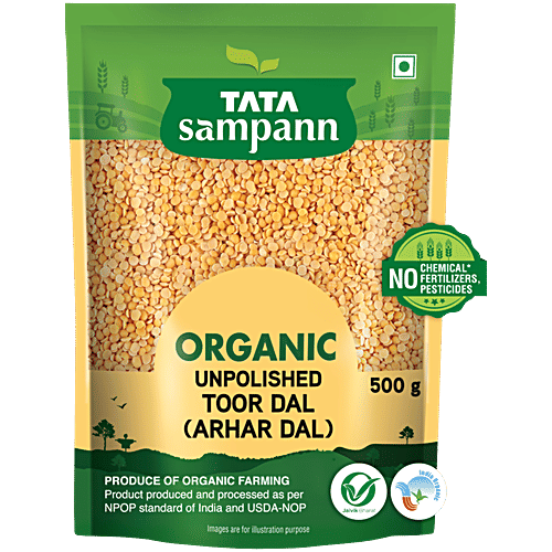 Tata Sampann Organic Toor Dal/Togari Bele, 500 g  No Chemicals, No Fertilizers, No Pesticides