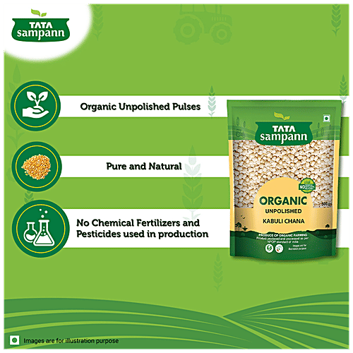 Tata Sampann Organic Unpolished Kabuli Chana, 500 g  No Chemicals, No Fertilizers, No Pesticides