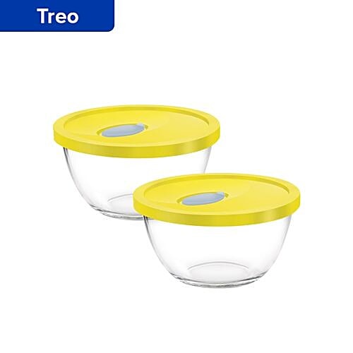 Treo Glass Mixing Bowl With Flexi Yellow Lid - Bakeware Set, 500 ml Set of 2 