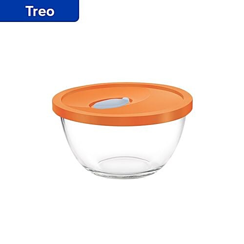 Treo Glass Mixing Bowl With Orange Flexi Lid - Bakeware Bowl, 1 L  