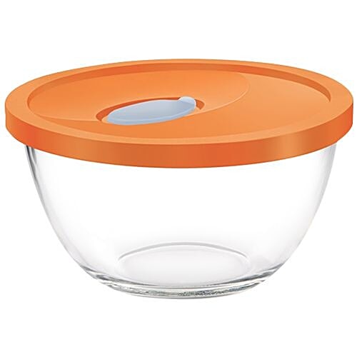 Treo Glass Mixing Bowl With Orange Flexi Lid - Bakeware Bowl, 1 L  