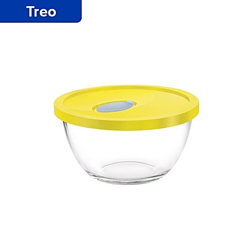 Treo Glass Mixing Bowl With Yellow Flexi Lid - Bakeware Bowl, 1 L  