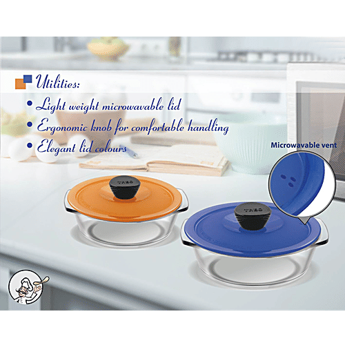 Treo Borosilicate Glass Round Casserole With Lid - Bakeware Casserole, 750 ml  