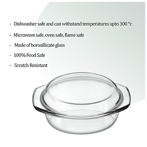 Treo Borosilicate Glass Round Casserole With Lid - Bakeware Casserole, 750 ml  