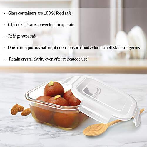 Treo Glass Square Store Fresh Storage Container, 300 ml  100% Food & Refrigerator Safe