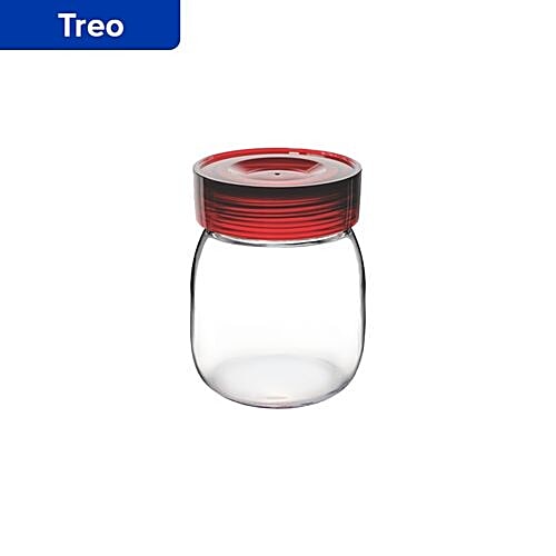 Treo Round Storage Glass Jar With Red Lid, 800 ml  