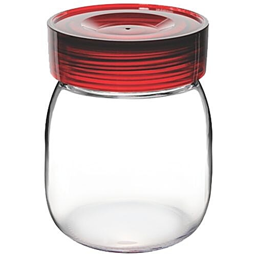 Treo Round Storage Glass Jar With Red Lid, 800 ml  